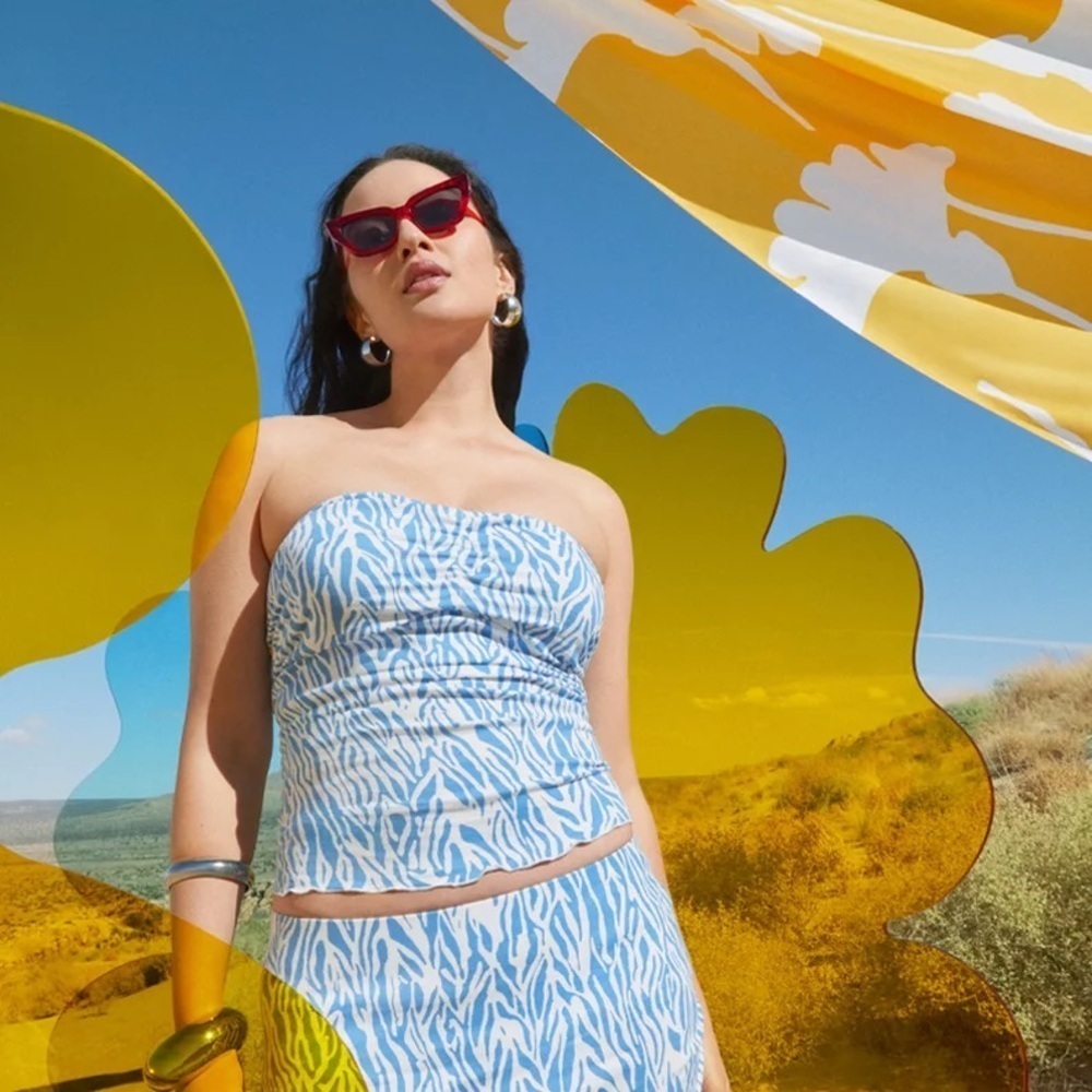 NWT new large DVF target ruched strapless removable strap tube top blue white
